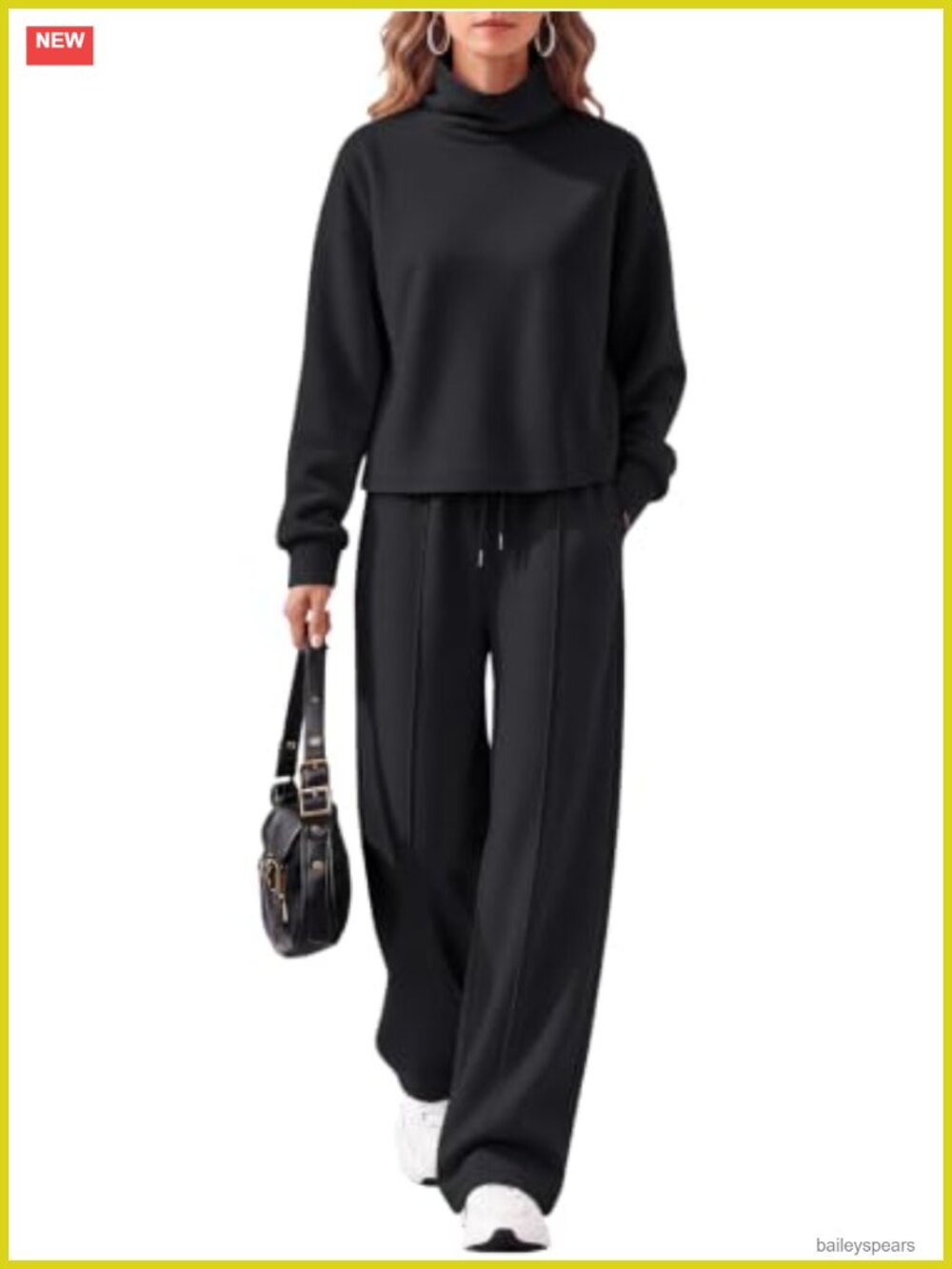 Modal Blend Mock Neck Sweatsuit 2 Piece Wide Leg Lounge Set